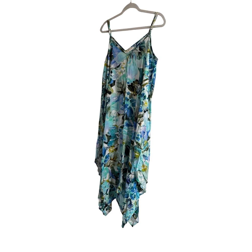 La Blanca Cover Up Dress Womens M Multicolor Watercolor Floral Handkerchief Hem - Picture 6 of 15